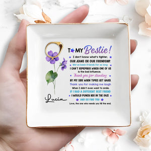 To My Bestie, Violet Flower Square Ceramic Dish - Personalized Custom Jewelry Dish, Square Ceramic Dish - BST195_SCRD