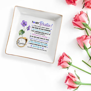To My Bestie, Violet Flower Square Ceramic Dish - Personalized Custom Jewelry Dish, Square Ceramic Dish - BST195_SCRD