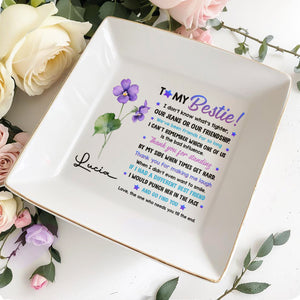 To My Bestie, Violet Flower Square Ceramic Dish - Personalized Custom Jewelry Dish, Square Ceramic Dish - BST195_SCRD