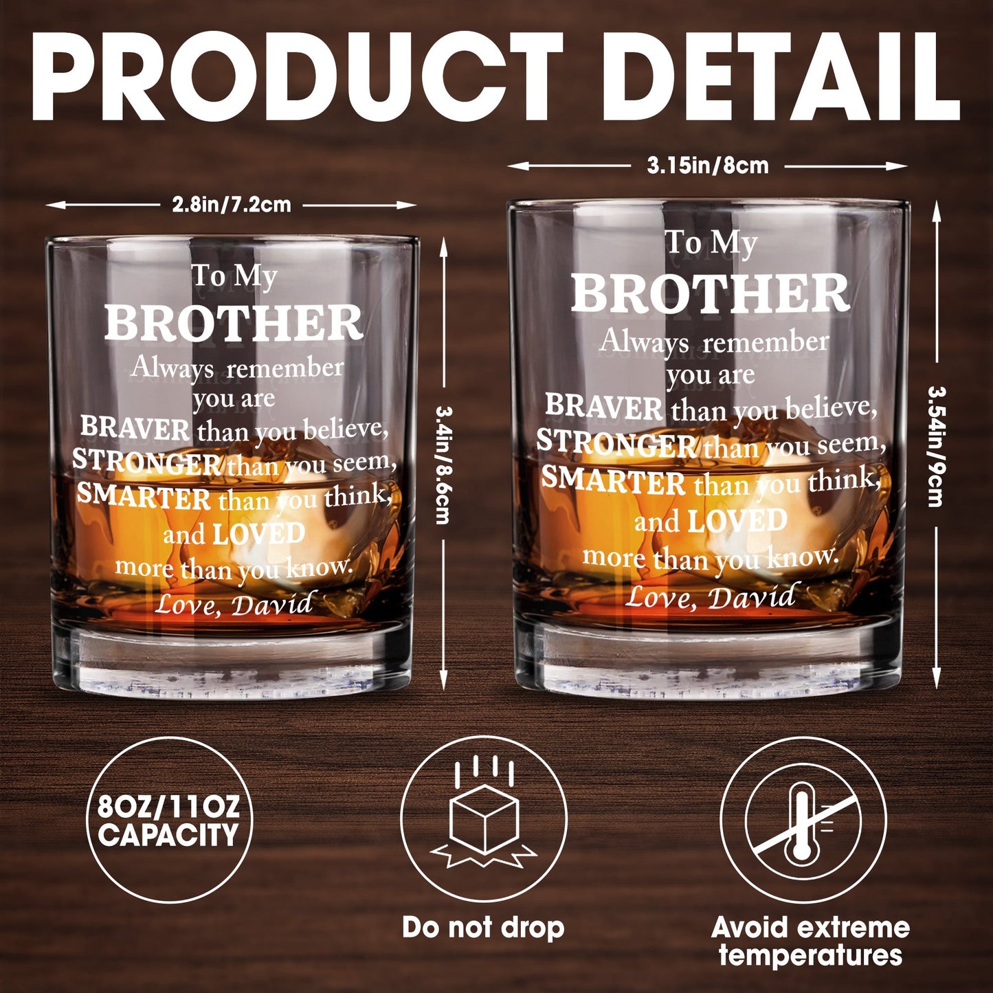 To My Brother, Braver, Stronger, Smarter, Loved - Personalized Custom Whiskey Glass - BST196_RWG