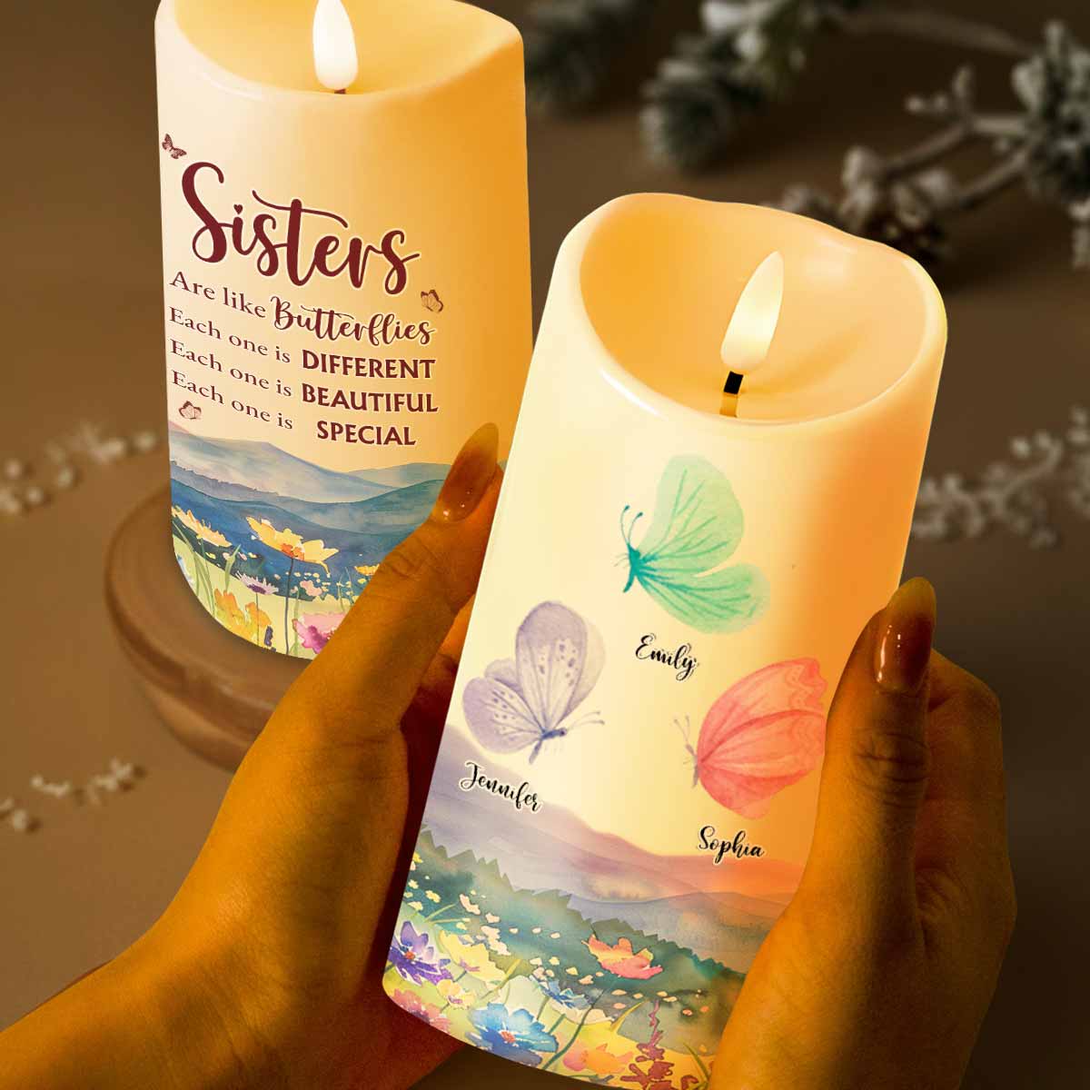 Sisters Are Like Butterflies, Beautiful and Special - Personalized Custom LED Candle - BST211_LECA