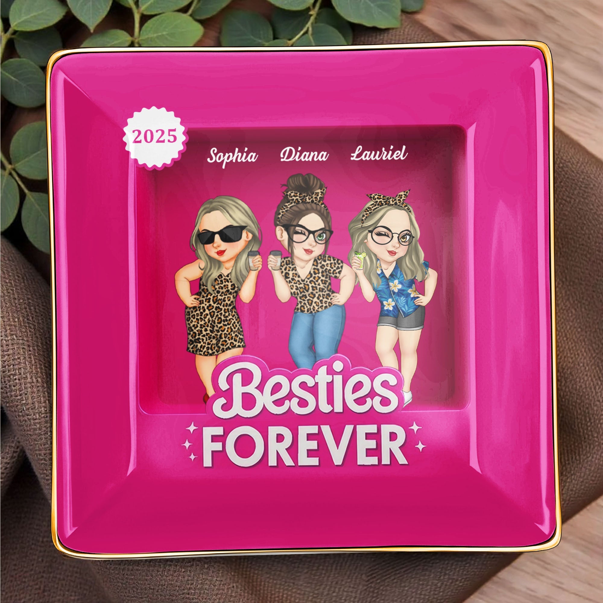 Besties Forever Female Friends Design - Personalized Custom Jewelry Dish, Ceramic Dish, Square Shape - BST227_SCRF