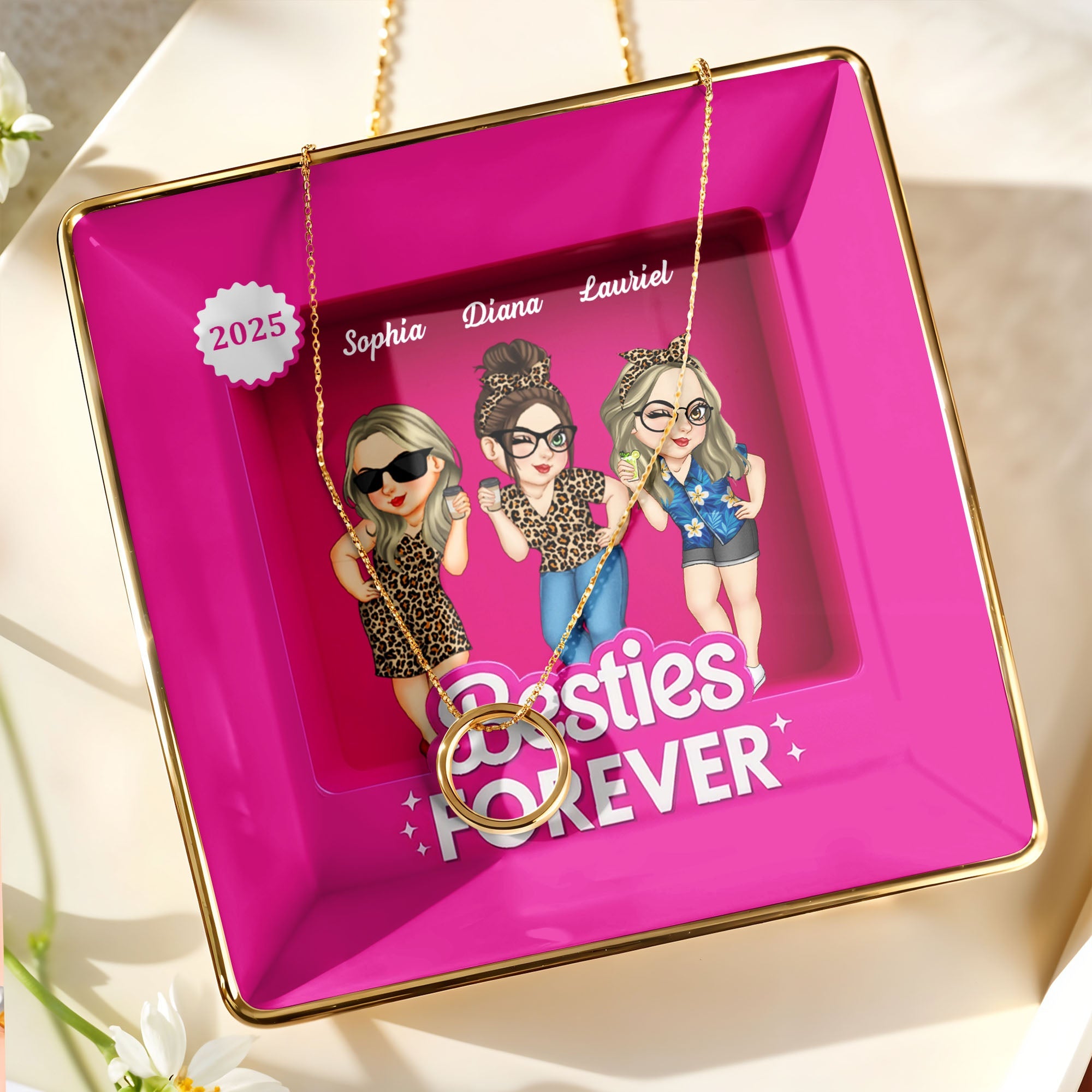 Besties Forever Female Friends Design - Personalized Custom Jewelry Dish, Ceramic Dish, Square Shape - BST227_SCRF