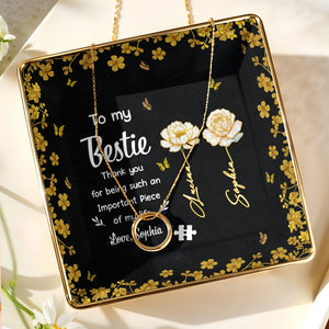 To My Bestie, Thank You With Flowers - Personalized Custom Jewelry Dish, Ceramic Dish, Square Shape - BST260_SCRF