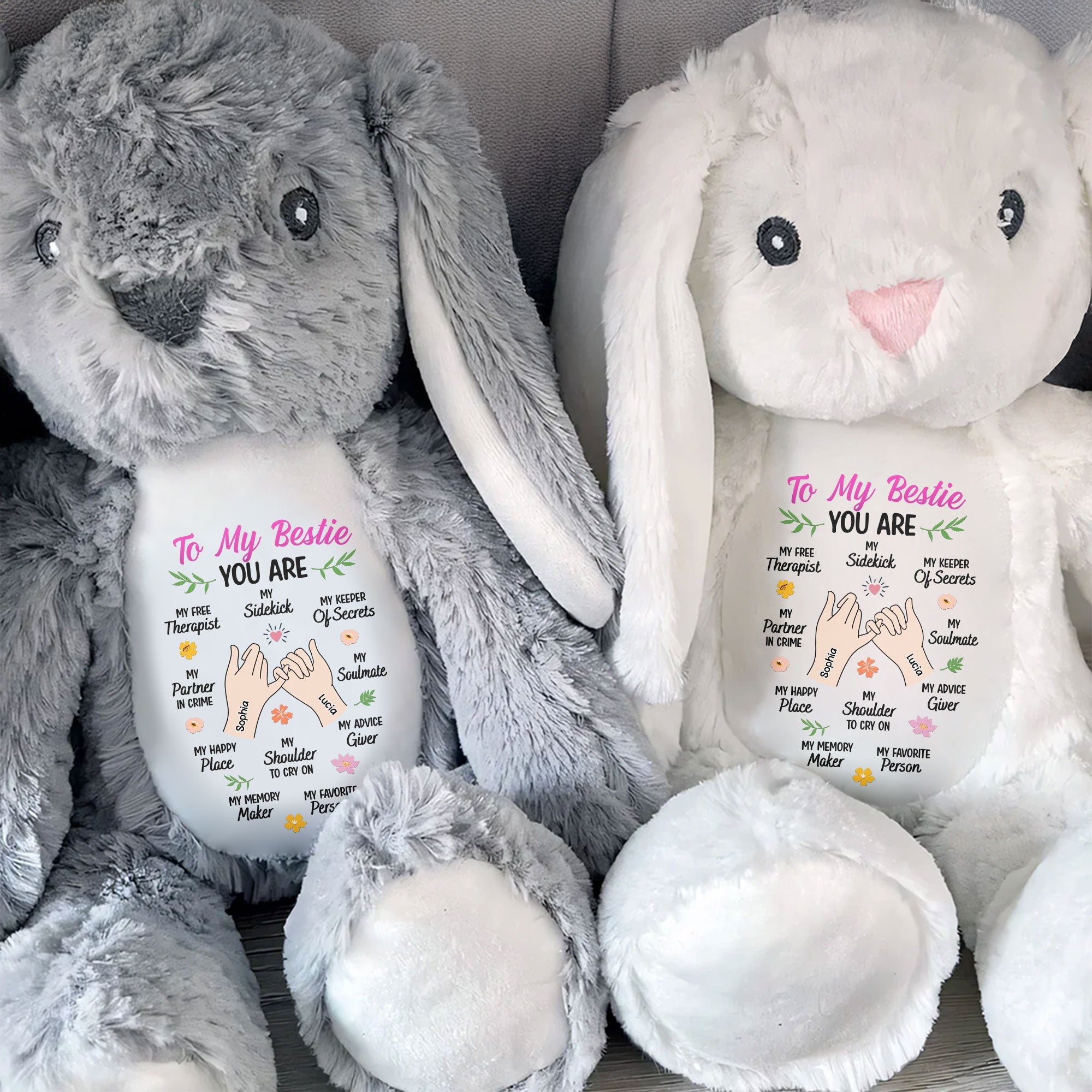 To My Bestie You Are My Favorite Person With Heart And Hand Icons - Personalized Stuffed Bunny - BST279_BUN