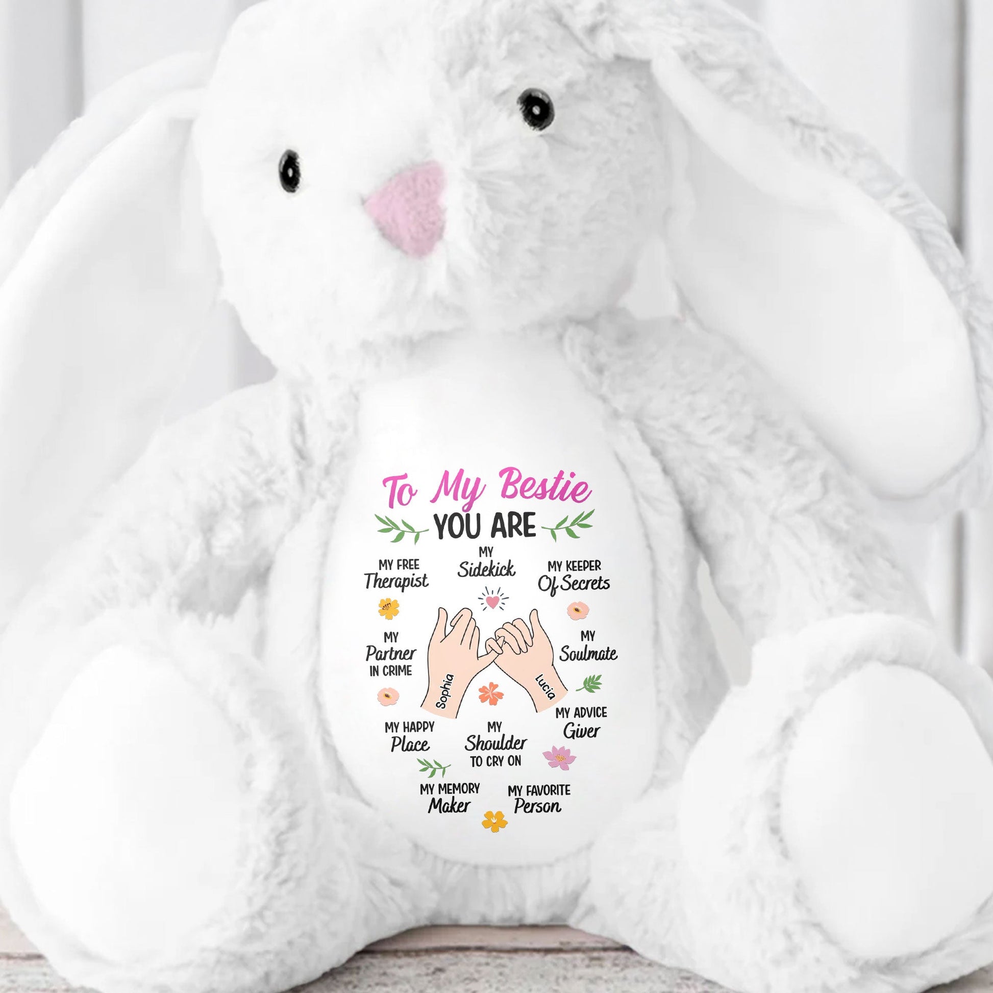 To My Bestie You Are My Favorite Person With Heart And Hand Icons - Personalized Stuffed Bunny - BST279_BUN