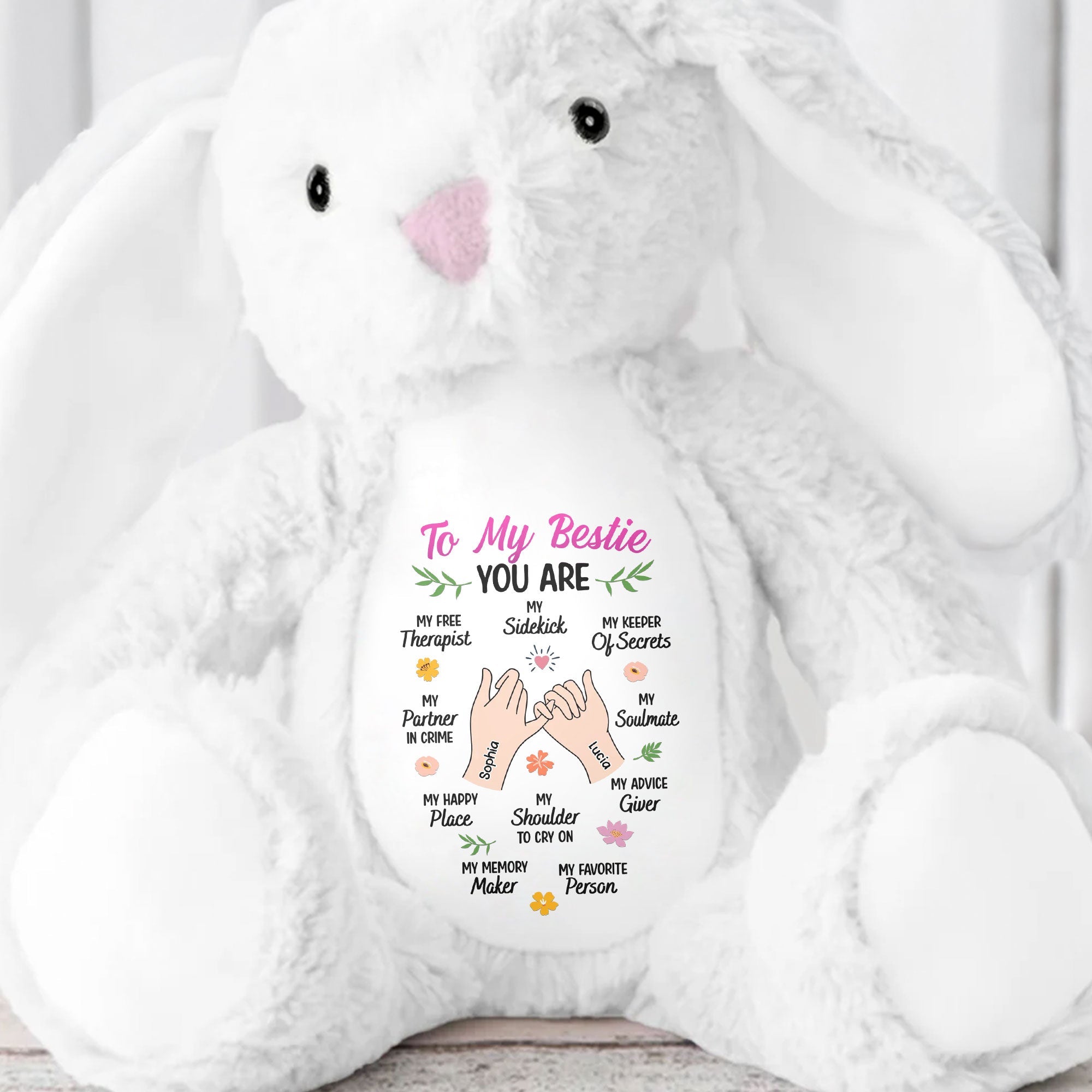 To My Bestie You Are My Favorite Person With Heart And Hand Icons - Personalized Stuffed Bunny - BST279_BUN