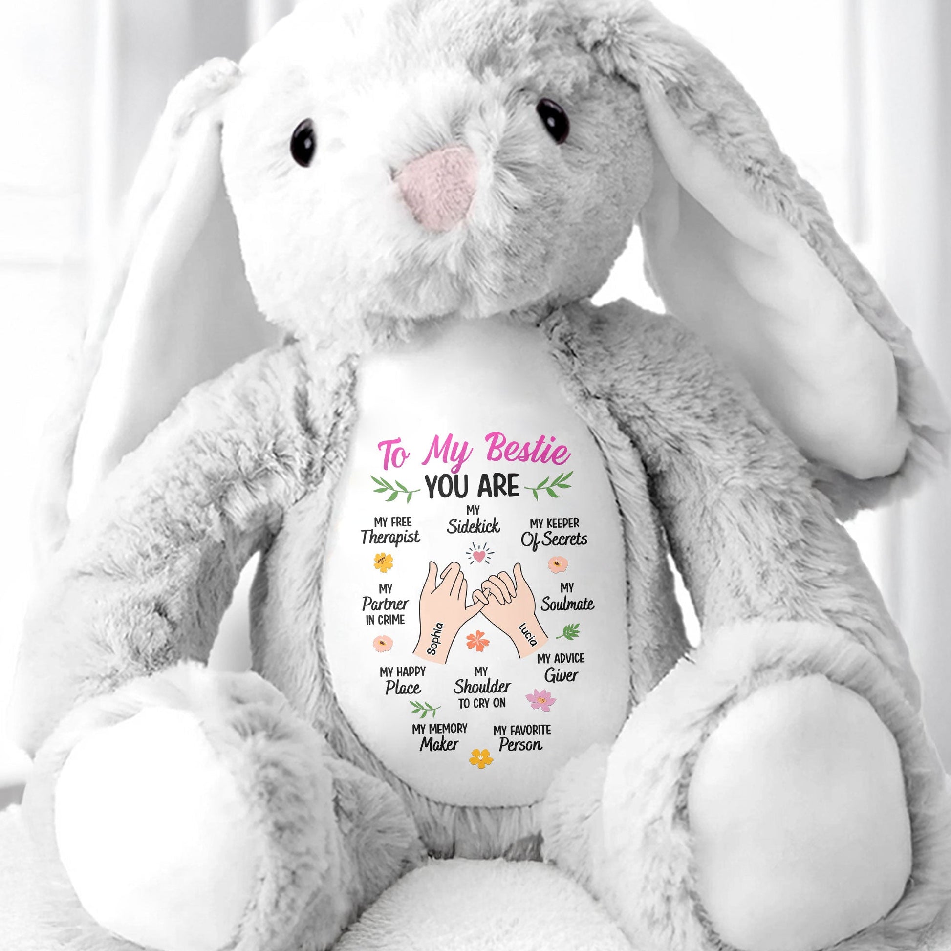 To My Bestie You Are My Favorite Person With Heart And Hand Icons - Personalized Stuffed Bunny - BST279_BUN