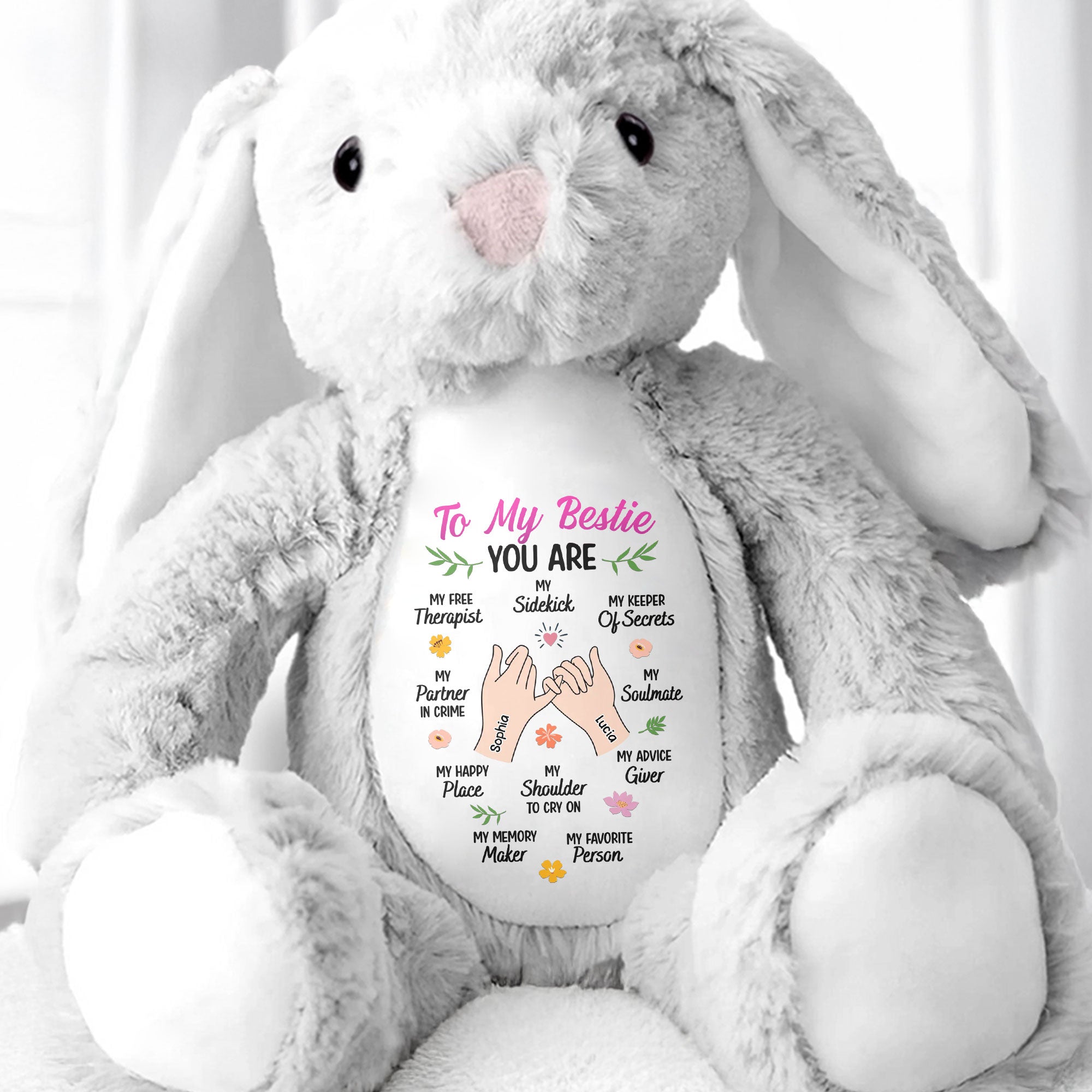 To My Bestie You Are My Favorite Person With Heart And Hand Icons - Personalized Stuffed Bunny - BST279_BUN