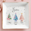 Besties With Colorful Christmas Trees - Personalized Custom Jewelry Dish, Square Ceramic Dish - BST397_SCRD