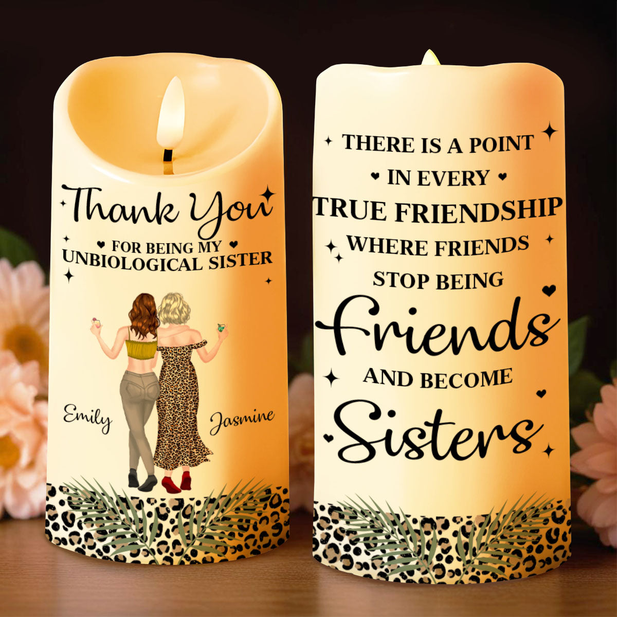 Thank You For Being My Unbiological Sister Best Friends Leopard Print Design - Personalized Custom LED Candle - BST468_LECA