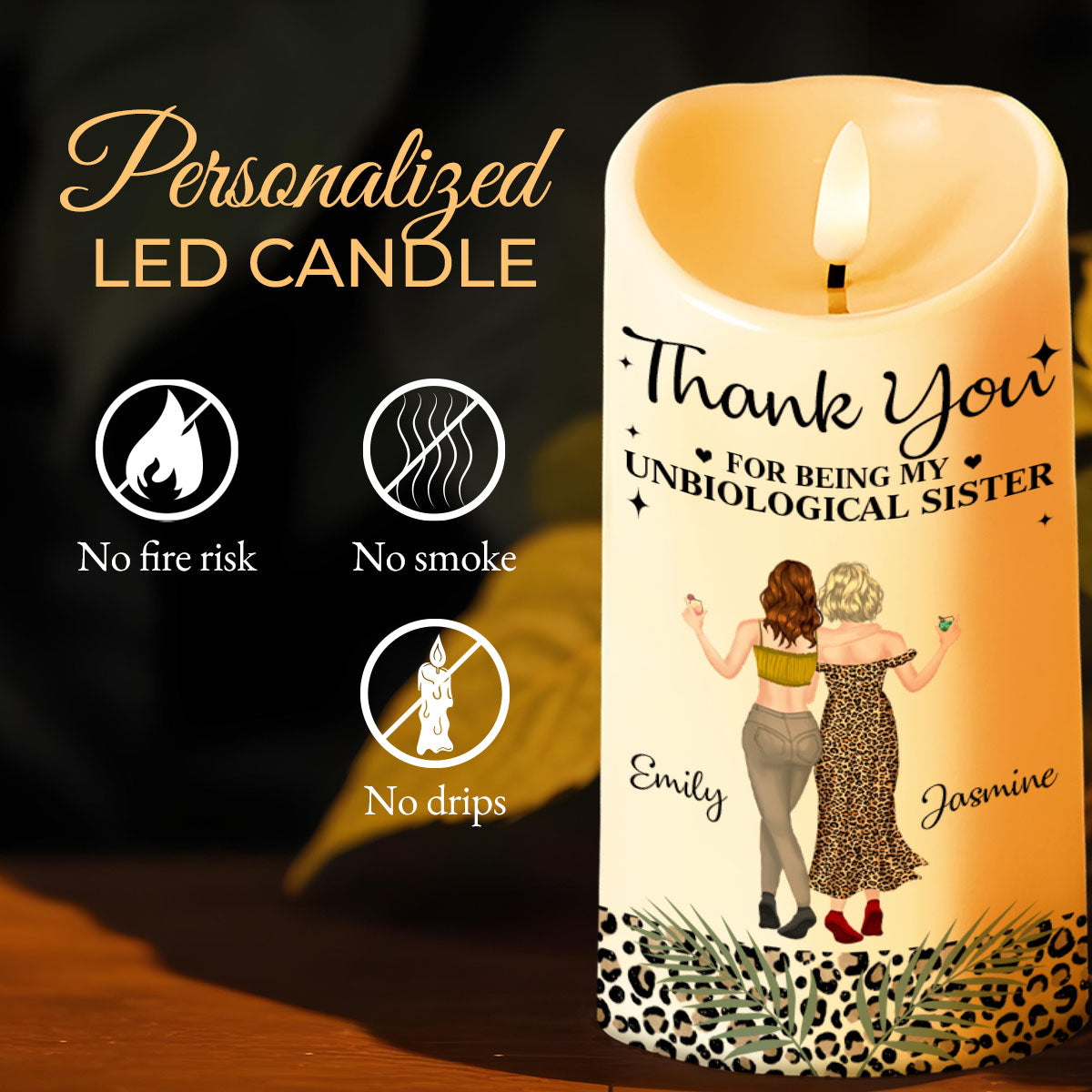 Thank You For Being My Unbiological Sister Best Friends Leopard Print Design - Personalized Custom LED Candle - BST468_LECA