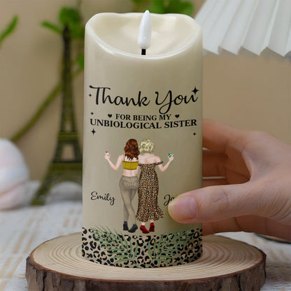 Thank You For Being My Unbiological Sister Best Friends Leopard Print Design - Personalized Custom LED Candle - BST468_LECA