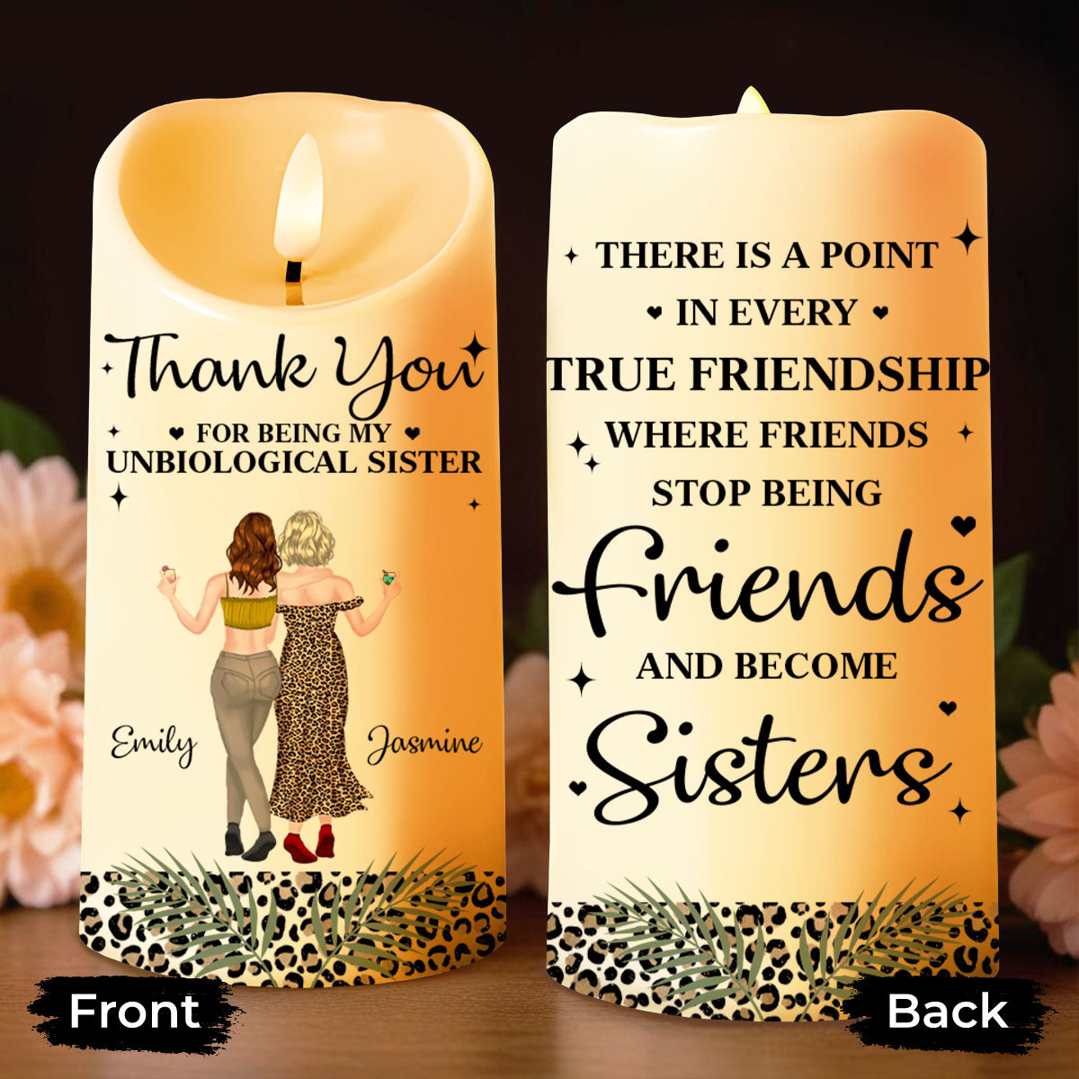 Thank You For Being My Unbiological Sister Best Friends Leopard Print Design - Personalized Custom LED Candle - BST468_LECA