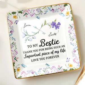 To My Bestie Thank You For Being Such An Important Piece - Personalized Custom Jewelry Dish, Ceramic Dish, Square Shape - BST470_SCRF