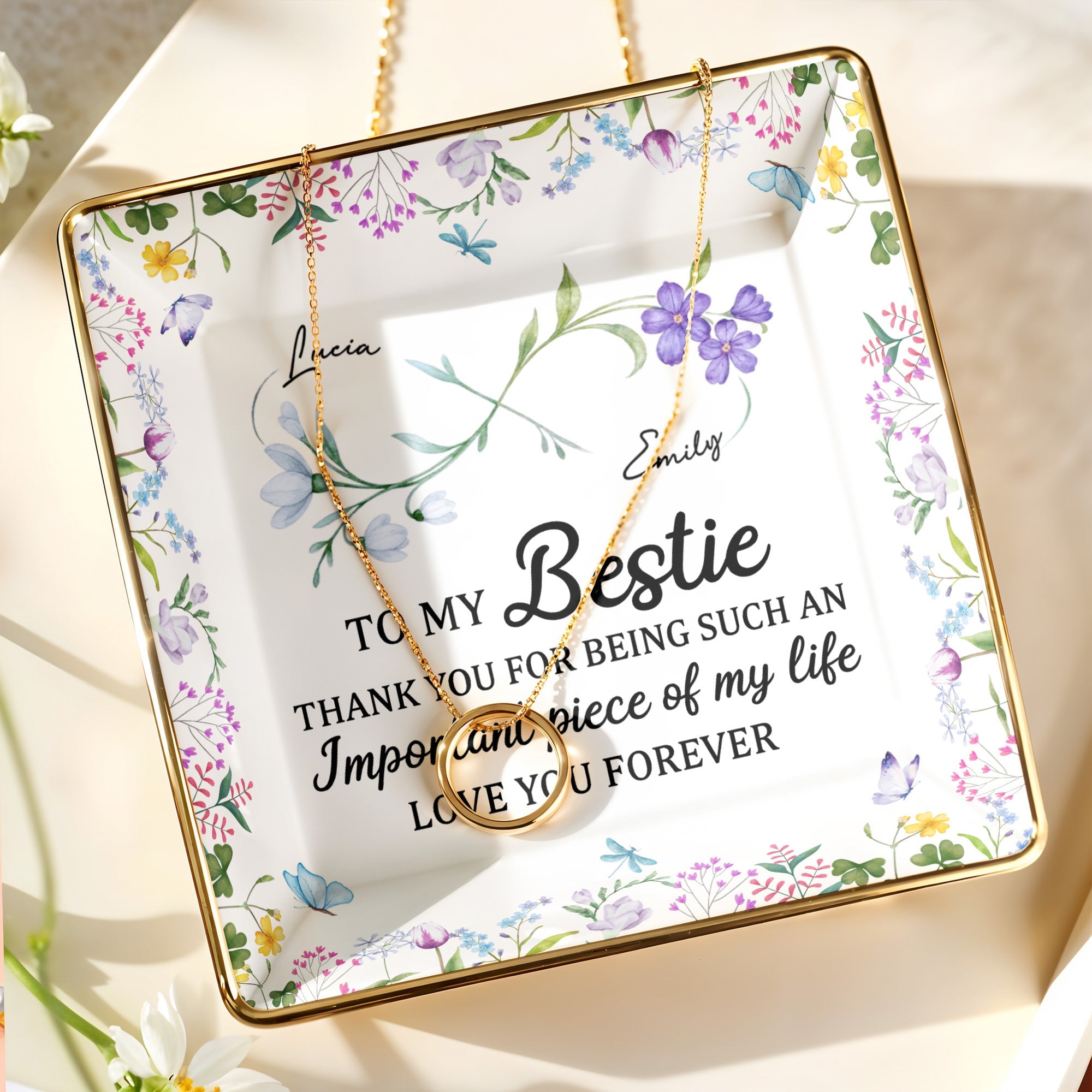 To My Bestie Thank You For Being Such An Important Piece - Personalized Custom Jewelry Dish, Ceramic Dish, Square Shape - BST470_SCRF