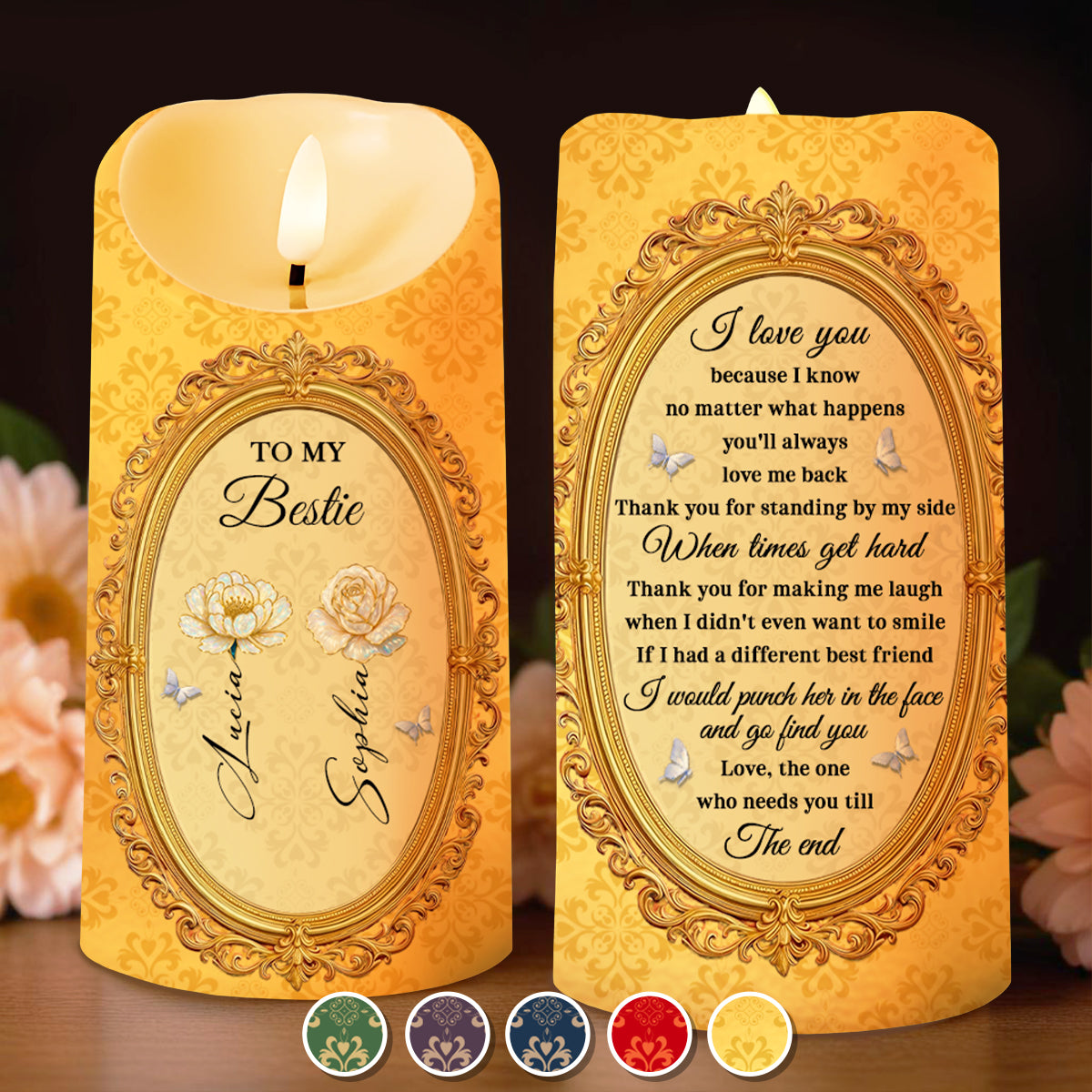 To My Bestie With Flowers And Butterflies - Personalized Custom LED Candle - BST474_LECA
