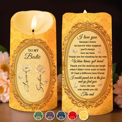 To My Bestie With Flowers And Butterflies - Personalized Custom LED Candle - BST474_LECA