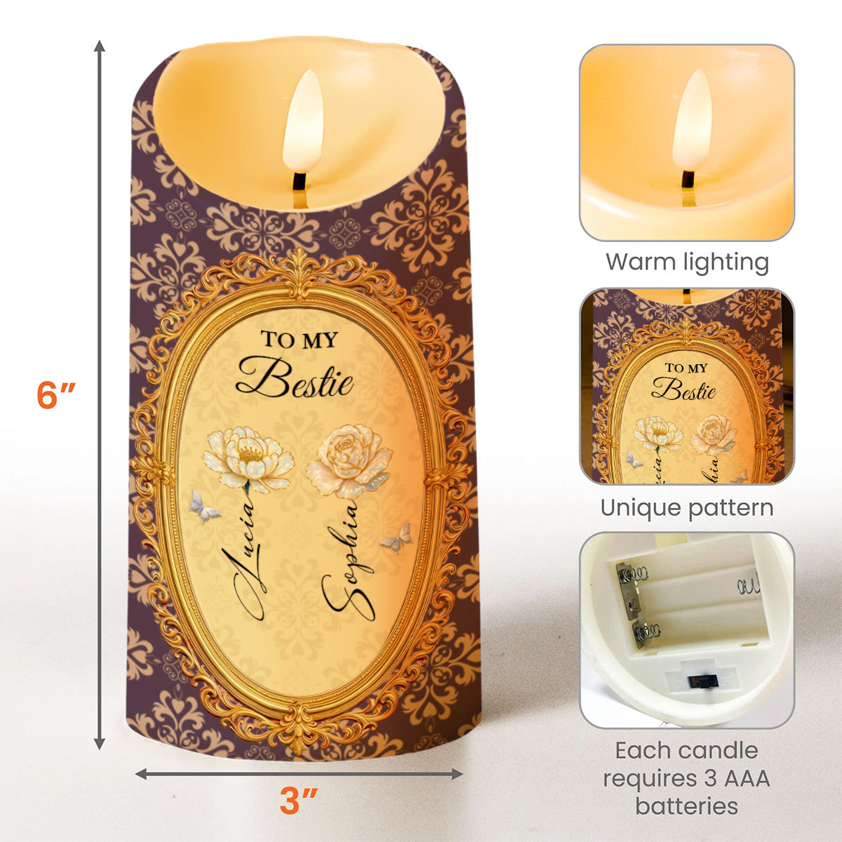 To My Bestie With Flowers And Butterflies - Personalized Custom LED Candle - BST474_LECA