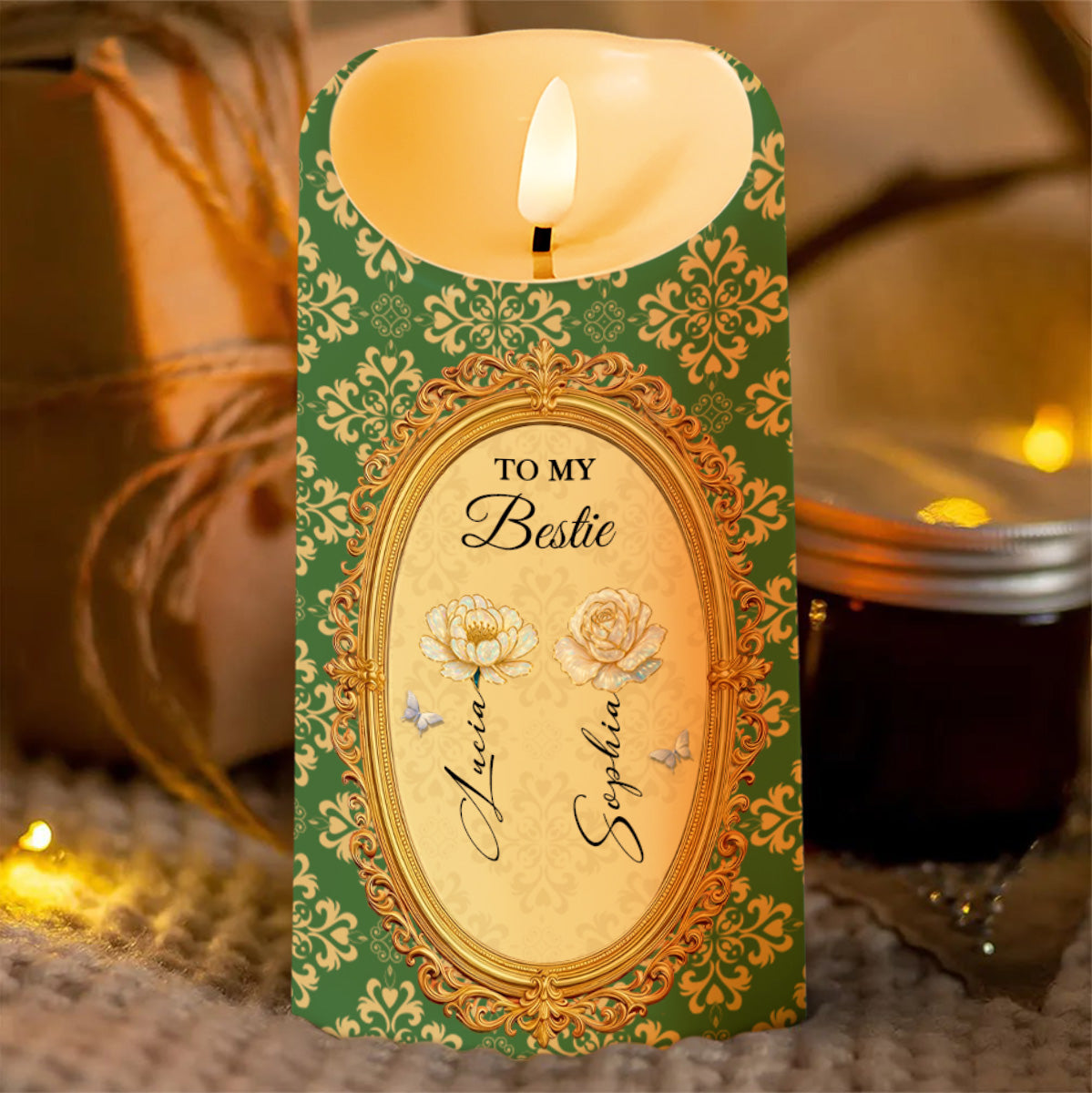 To My Bestie With Flowers And Butterflies - Personalized Custom LED Candle - BST474_LECA