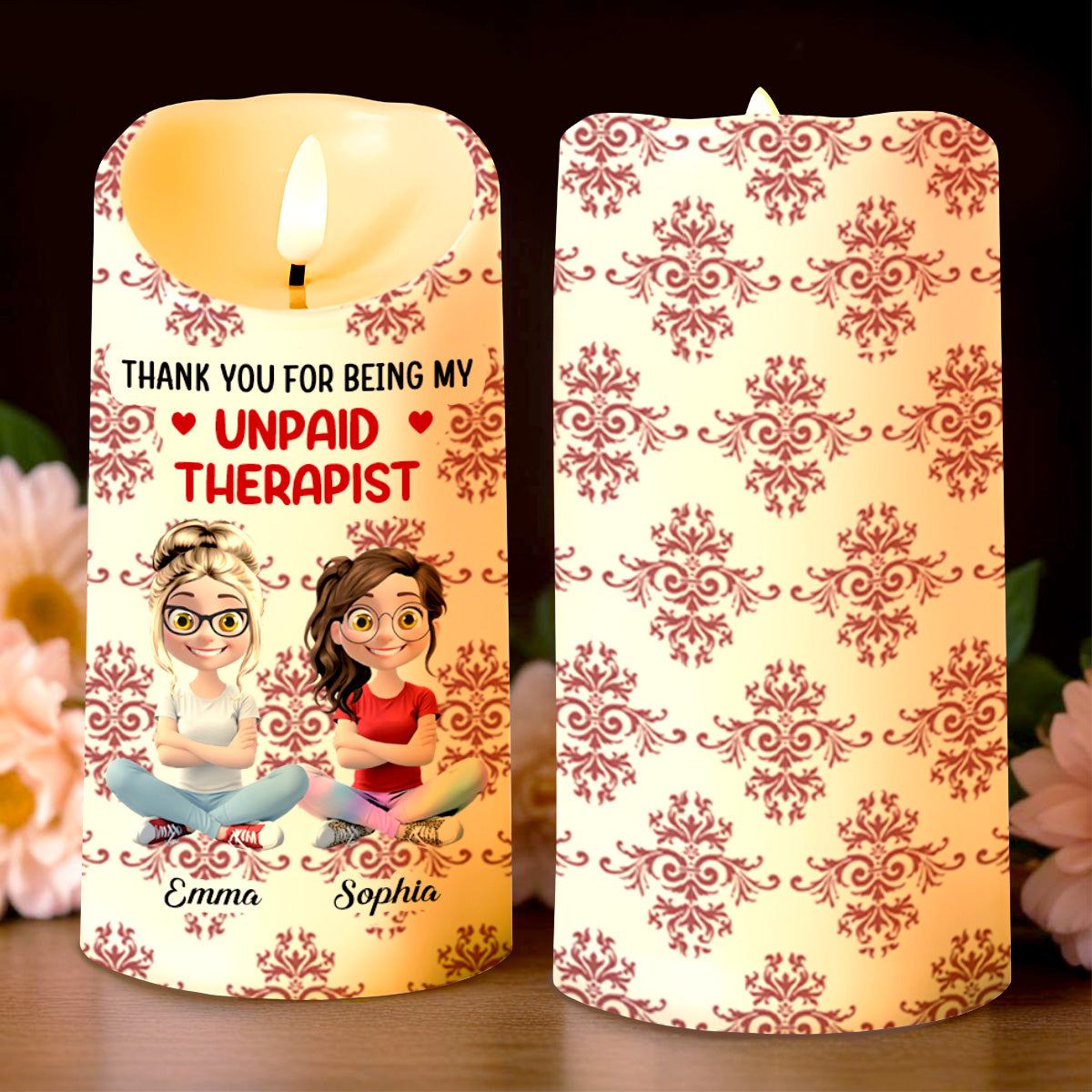 Thank You For Being My Unpaid Therapist, Two Friends - Personalized Custom LED Candle - BST475_LECA