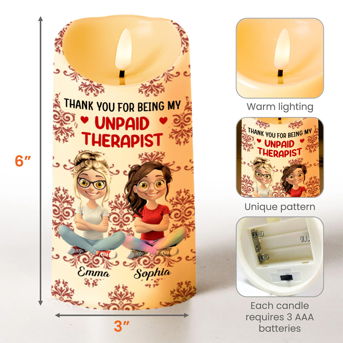 Thank You For Being My Unpaid Therapist, Two Friends - Personalized Custom LED Candle - BST475_LECA