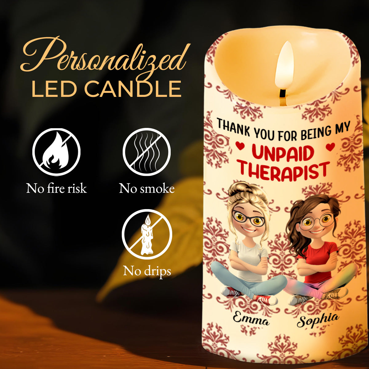 Thank You For Being My Unpaid Therapist, Two Friends - Personalized Custom LED Candle - BST475_LECA