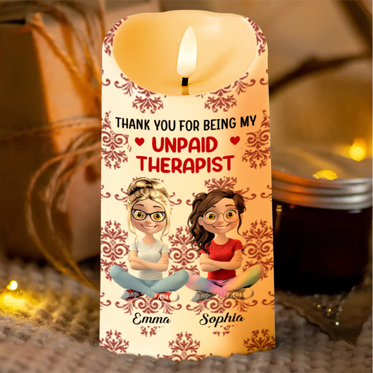 Thank You For Being My Unpaid Therapist, Two Friends - Personalized Custom LED Candle - BST475_LECA