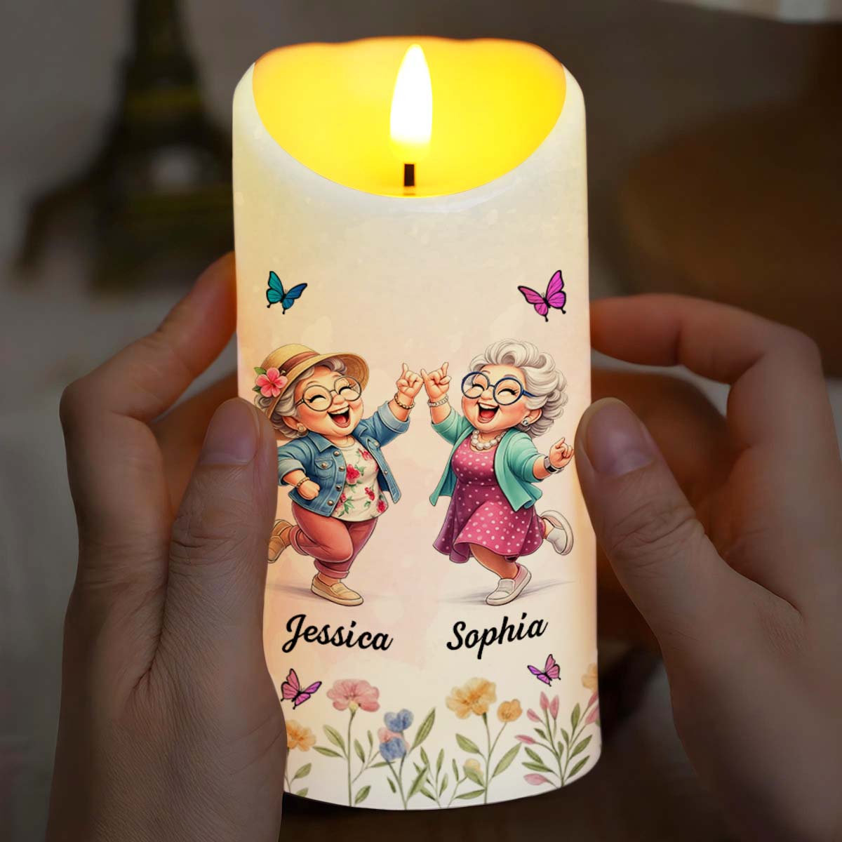 To My Old Friend Thank You For Being My Unbiological Sister With Flowers And Butterflies - Personalized Custom LED Candle - BST476_LECA