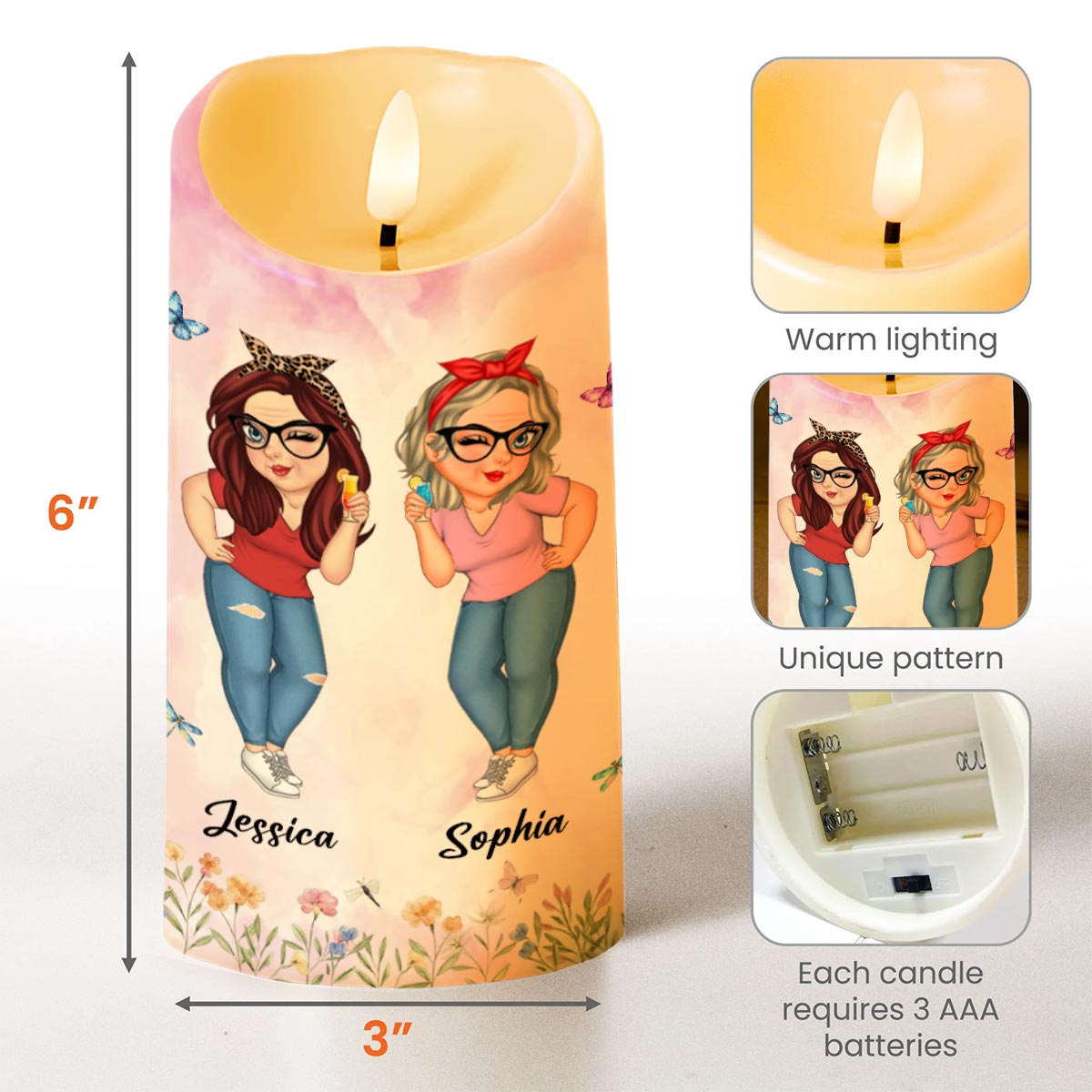 To My Old Friend, Unbiological Sister With Flowers And Butterflies - Personalized Custom LED Candle - BST478_LECA