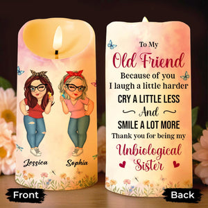 To My Old Friend, Unbiological Sister With Flowers And Butterflies - Personalized Custom LED Candle - BST478_LECA
