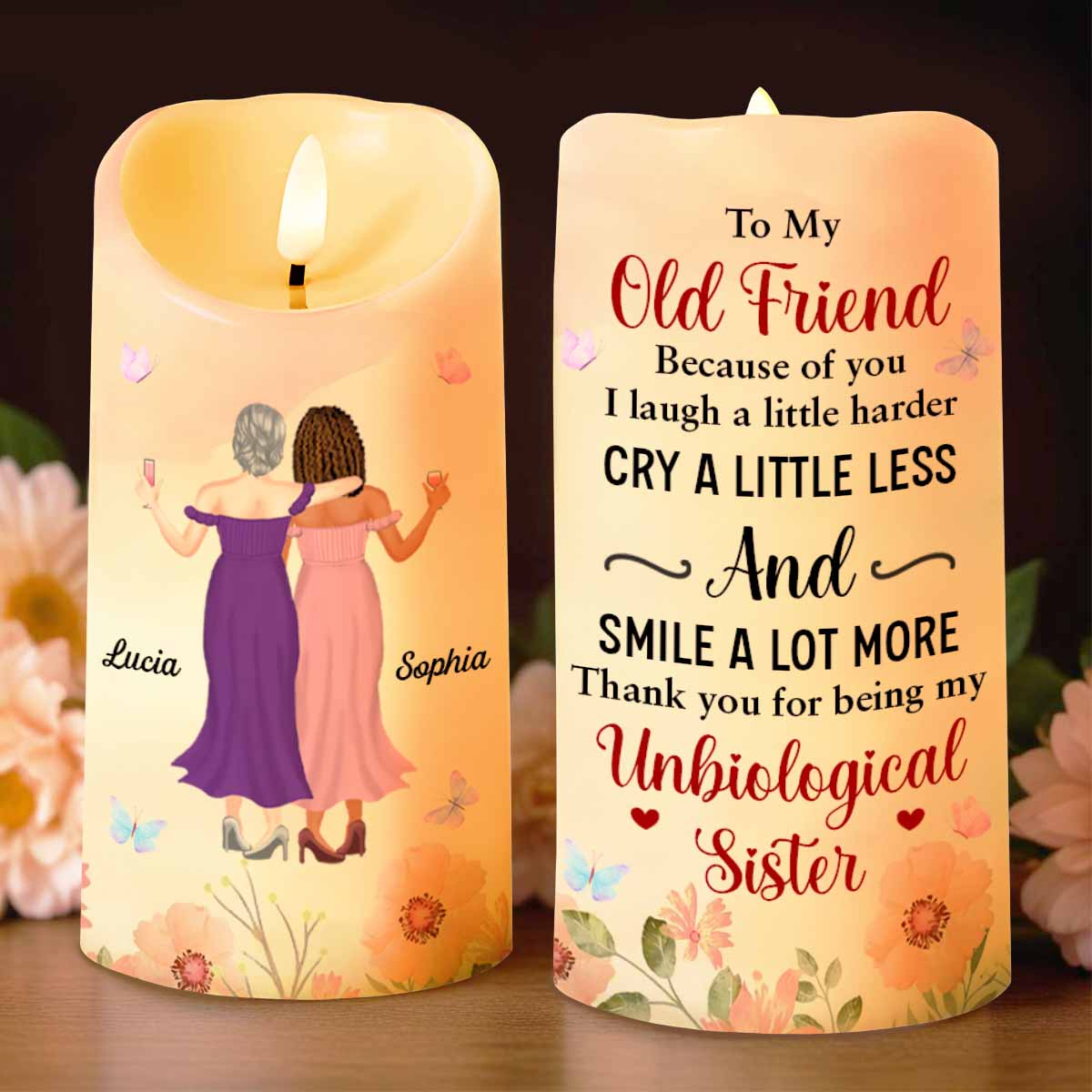 To My Old Friend Thank You For Being My Unbiological Sister - Personalized Custom LED Candle - BST479_LECA