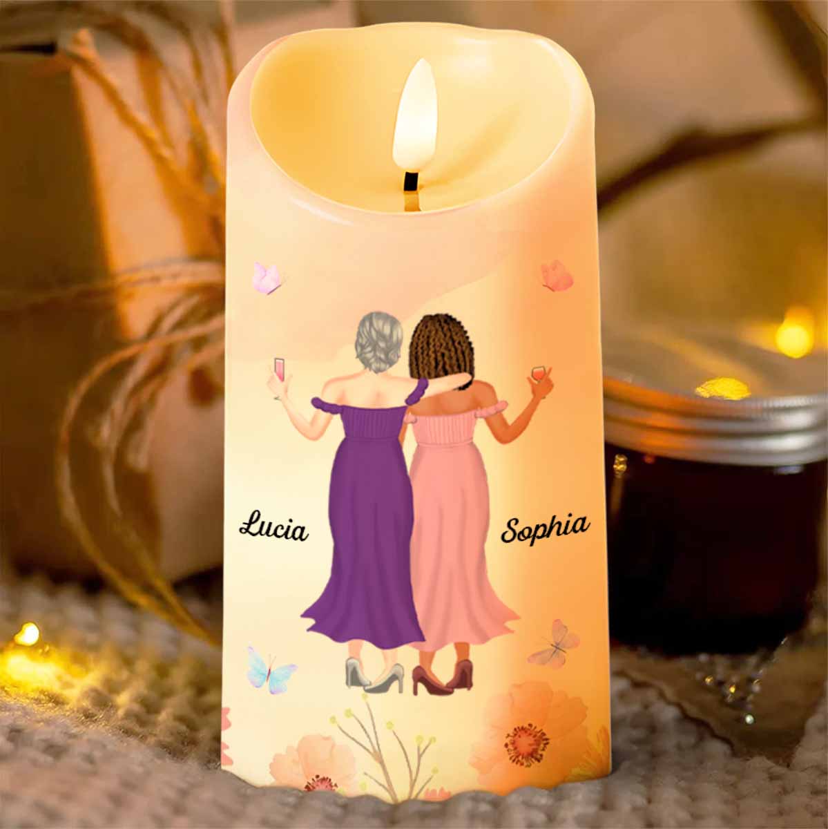 To My Old Friend Thank You For Being My Unbiological Sister - Personalized Custom LED Candle - BST479_LECA