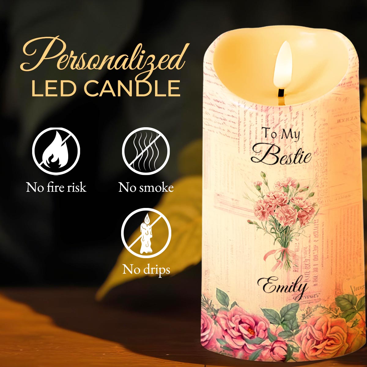 Friends Give Hope When Life Is Low, Flowers - Personalized Custom LED Candle - BST480_LECA