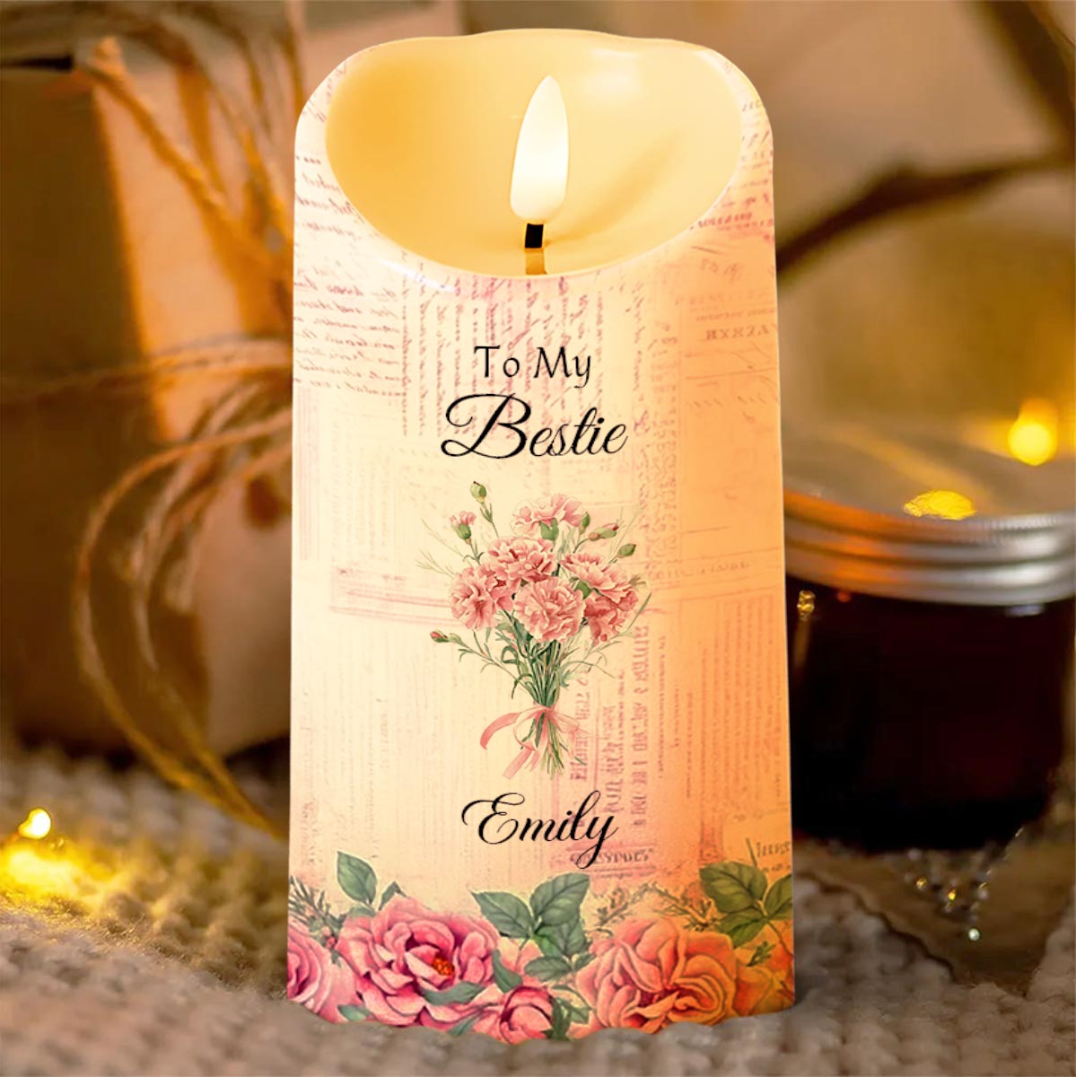 Friends Give Hope When Life Is Low, Flowers - Personalized Custom LED Candle - BST480_LECA