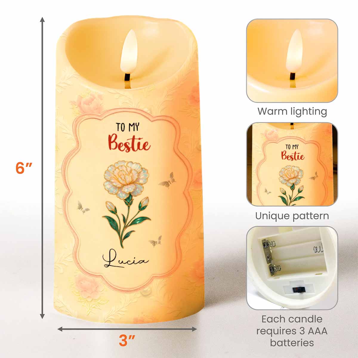 To My Bestie, Thank You For Standing By My Side, Flower and Butterflies - Personalized Custom LED Candle - BST481_LECA