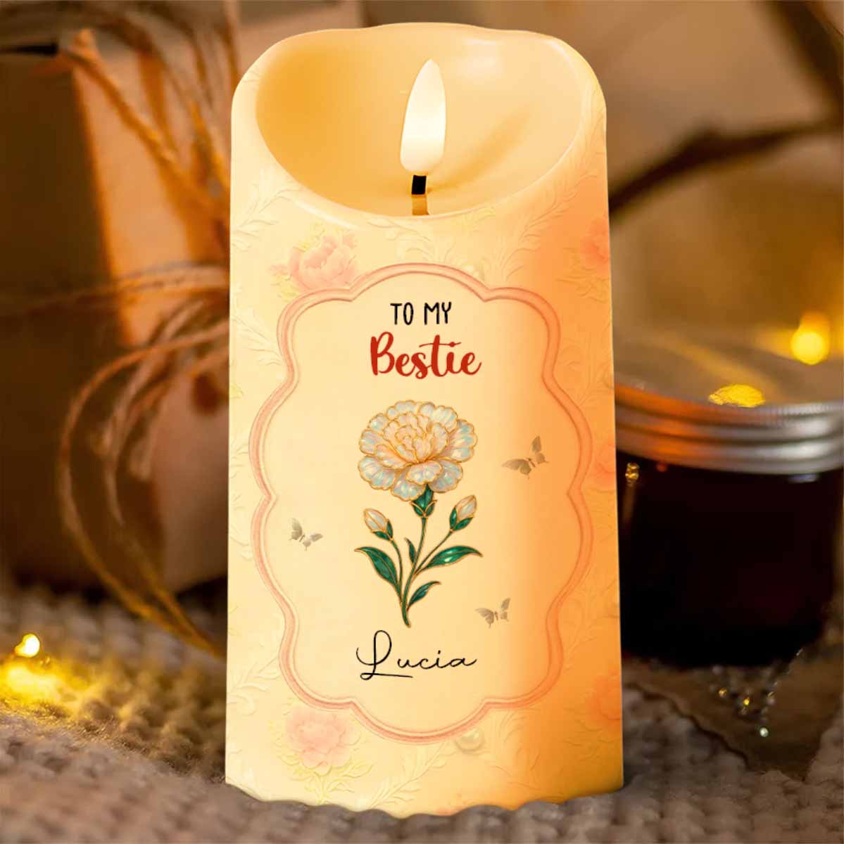 To My Bestie, Thank You For Standing By My Side, Flower and Butterflies - Personalized Custom LED Candle - BST481_LECA
