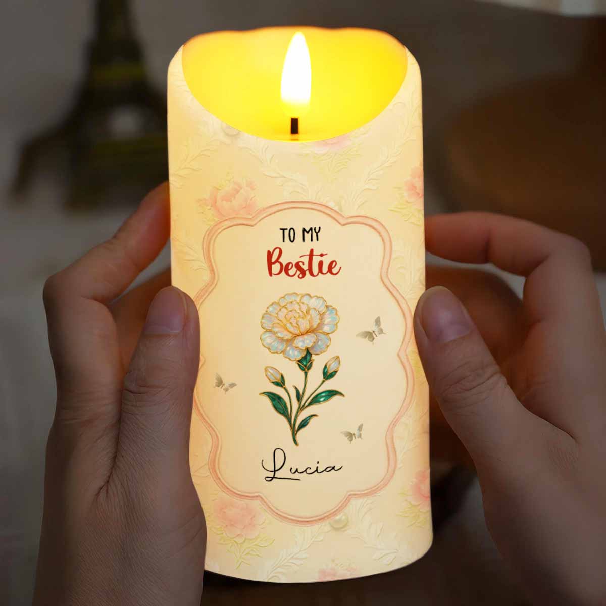 To My Bestie, Thank You For Standing By My Side, Flower and Butterflies - Personalized Custom LED Candle - BST481_LECA