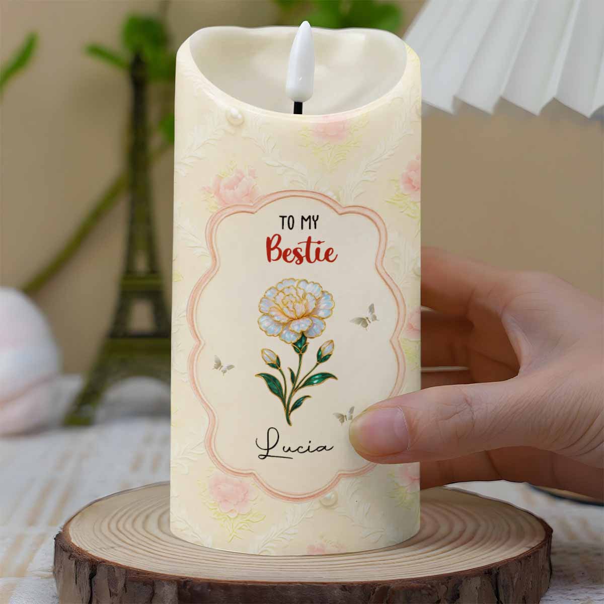To My Bestie, Thank You For Standing By My Side, Flower and Butterflies - Personalized Custom LED Candle - BST481_LECA