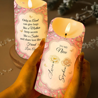 Only An Aunt Can Give Hugs Like A Mother, Flowers And Butterflies Design - Personalized Custom LED Candle - BST483_LECA
