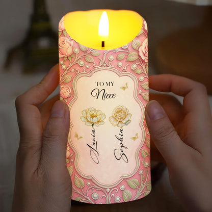 Only An Aunt Can Give Hugs Like A Mother, Flowers And Butterflies Design - Personalized Custom LED Candle - BST483_LECA