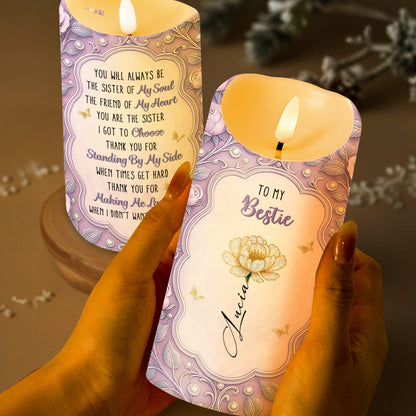To My Bestie, Flower And Butterflies Design - Personalized Custom LED Candle - BST485_LECA