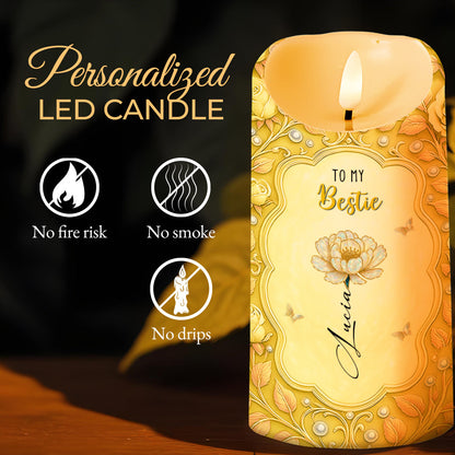 To My Bestie, Flower And Butterflies Design - Personalized Custom LED Candle - BST485_LECA