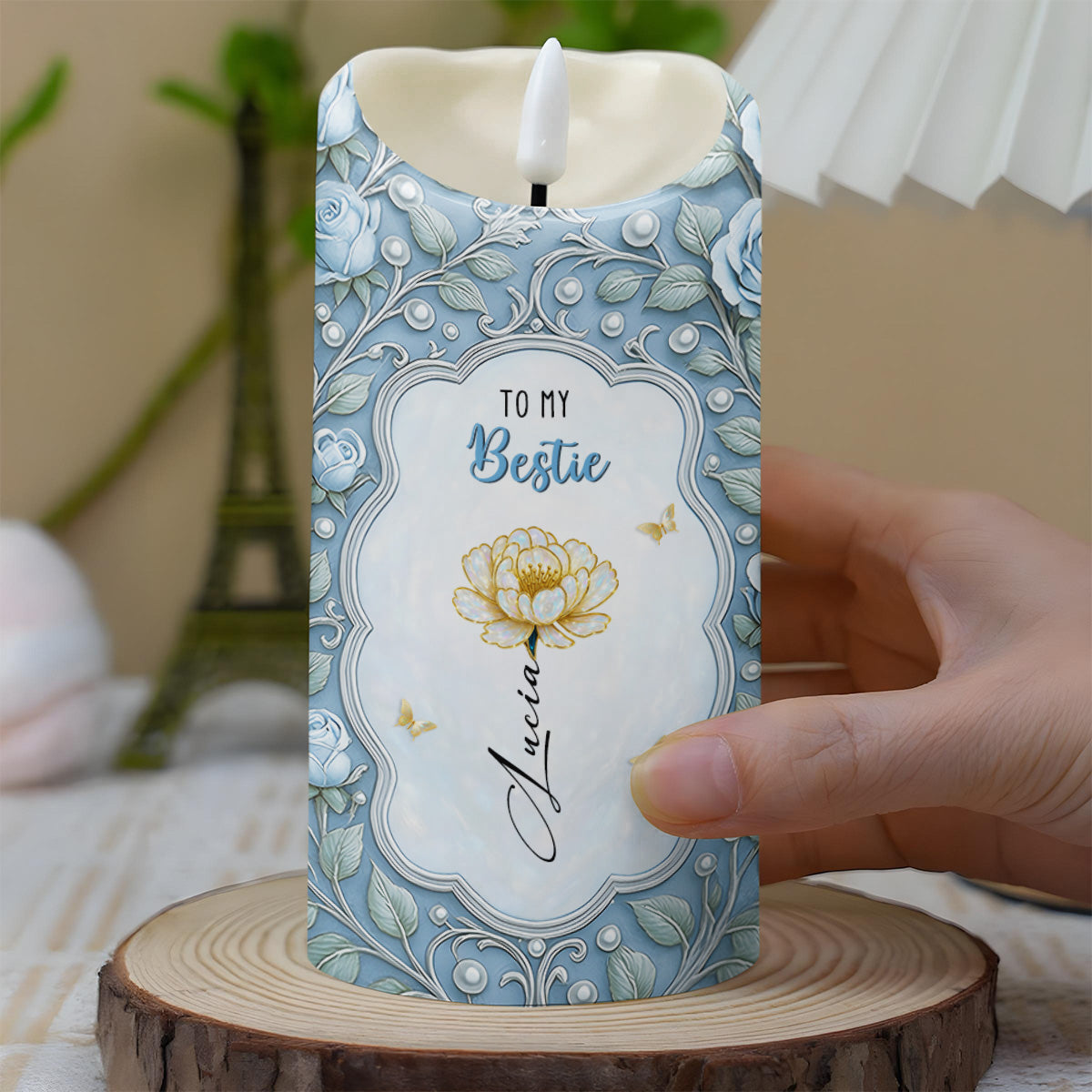 To My Bestie, Flower And Butterflies Design - Personalized Custom LED Candle - BST485_LECA