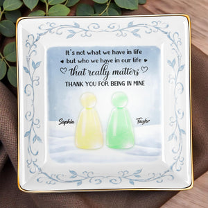 Thank You For Being In Mine With Abstract Figures And Floral Designs - Personalized Custom Jewelry Dish, Ceramic Dish, Square Shape - BST492_SCRF