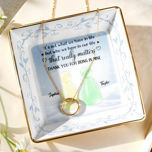 Thank You For Being In Mine With Abstract Figures And Floral Designs - Personalized Custom Jewelry Dish, Ceramic Dish, Square Shape - BST492_SCRF