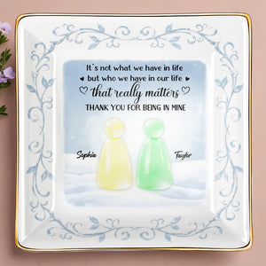 Thank You For Being In Mine With Abstract Figures And Floral Designs - Personalized Custom Jewelry Dish, Ceramic Dish, Square Shape - BST492_SCRF