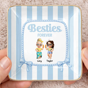 Besties Forever Cartoon-style Characters Jewelry Dish - Personalized Custom Jewelry Dish, Ceramic Dish, Square Shape - BST502_SCRF
