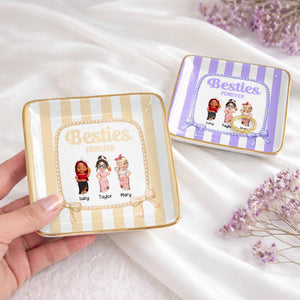 Besties Forever Cartoon-style Characters Jewelry Dish - Personalized Custom Jewelry Dish, Ceramic Dish, Square Shape - BST502_SCRF