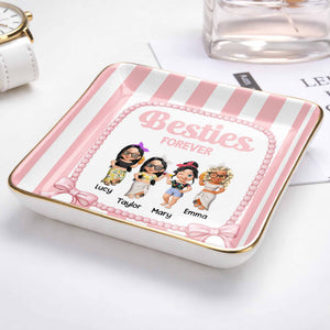 Besties Forever Cartoon-style Characters Jewelry Dish - Personalized Custom Jewelry Dish, Ceramic Dish, Square Shape - BST502_SCRF